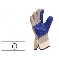 Guantes DELTAPLUS Docker Serraje Vacuno Reforzado Ideal Para Trabajos Intensivo Color gris-Azul Talla 10