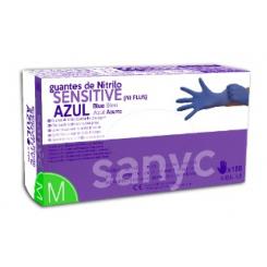 Guantes Nitrilo Sensitive Azul Sanyc sin polvo talla L 100 Uds