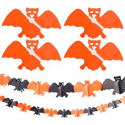 Guirnaldas de Murciélago de Halloween - Diseño clásico - Decoración y complementación para Halloween - Color Naranja/Negro - Longitud de 3 M