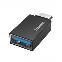 Hama Adaptador USB C a USB A para PC, tablet, o smartphone, rápida transferencia de datos, color negro.