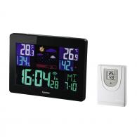 Hama Estación Meteorológica, con sensor exterior, con reloj de radio, pantalla a color, higrómetro y termómetro, Color negro.