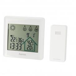 Hama Estación meteorológica interior y exterior con Reloj digital (Weather station con función reloj y fecha, medición temperatura y humedad y con pronóstico del tiempo) Blanco