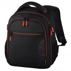 Hama Mochila para equipo fotográfico, Funda tipo mochila para cámara réflex, compartimientos extraíbles, color negro y rojo