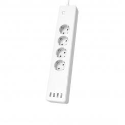 Hama Regleta Inteligente WiFi con 4 enchufes y 4 USB (Enchufe múltiple sin hub/Gateway, con USB, 4 enchufes, con protección contra sobrecarga, Control por aplicación y Voz, 10 A), Color Blanco