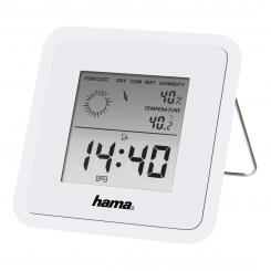Hama Termómetro e Higrómetro Digital con Reloj (Medidor de temperatura para interior, medidor de temperatura y humedad ambiente) Color Blanco