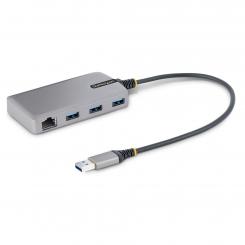 StarTech.com Hub USB de 3 Puertos USBA - USB 3.0 de 5Gbps - Alimentado por el Bus - Concentrador USB de 3 Puertos USB-A - Ladrón USB Portátil - Cable 30cm - Red Ethernet RJ45 1Gb