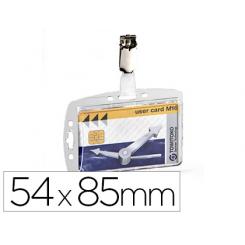 Identificador con pinza giratoria durable acrilico horizontal con uñero para pases de seguridad 54x85 mm.