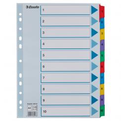 Índice multitaladro ESSELTE. DIN A4. Con cartulina índice color y pestañas reforzadas 1-10 Cartón Mylar, multicolor