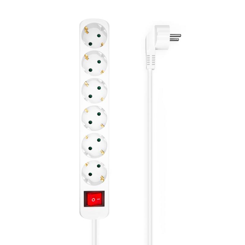 ISENS Base Multiple 6 Tomas Con Interruptor Con Cable 3x1.5mm2, Blanco, 1.4m