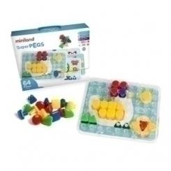 Juego Educat.Miniland Superpegs Colores Primarios 64 Piezas (2-5 Años)