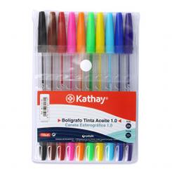 KATHAY Pack 10 Bolígrafos 1mm tinta de aceite surtido