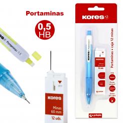 KORES Blister 1 Portaminas + Caja Minas 0,5mm Surtidos