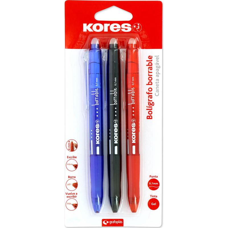 kores-blister-3-boligrafos-gel-borrables-negroazulrojo