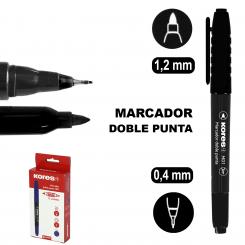KORES Marcador Doble Punta MD1 Permante Negro