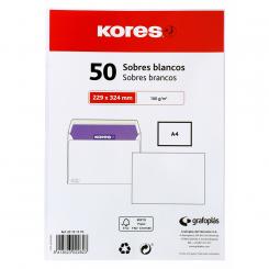 KORES Paquete 50 Sobre Blanco 229X324 100G Tira silicona Solapa Recta