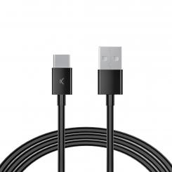 Ksix Cable de carga y datos USB-A a USB-C 25 W, Carga rápida, 3 m, Negro