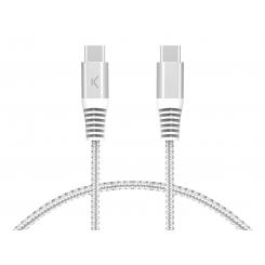 Ksix Cable de carga y datos USB-C a USB-C 60W, Power Delivery, Carga ultra rápida, Trenzado, Cubiertas reforzadas, 2m, Blanco
