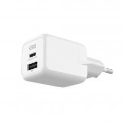 Ksix Cargador de red 30W, GaN, PPS, Power Delivery, Materiales sostenibles, 1 x USB-C + 1 x USB-A, Blanco