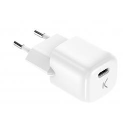 Ksix Cargador de red mini GaN 20 W, PPS, Power Delivery, Carga rápida, Puerto USB-C, Blanco