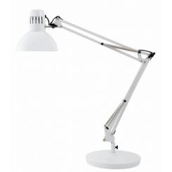 Lámpara arquitecto c/base y mordaza para LED 7W o fluorescentes. Brazo articulado doble. Medida ext 200x430x390 mm . Color blanco.