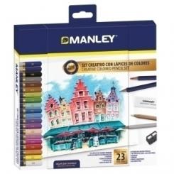 Lapices De Colores Manley Set Creativo De 23 (18X Lapiz Color, 1X Lapiz Grafito, 1X Blender, 1X Goma, 1X Afila, 1X Bloc Dibujo A5)