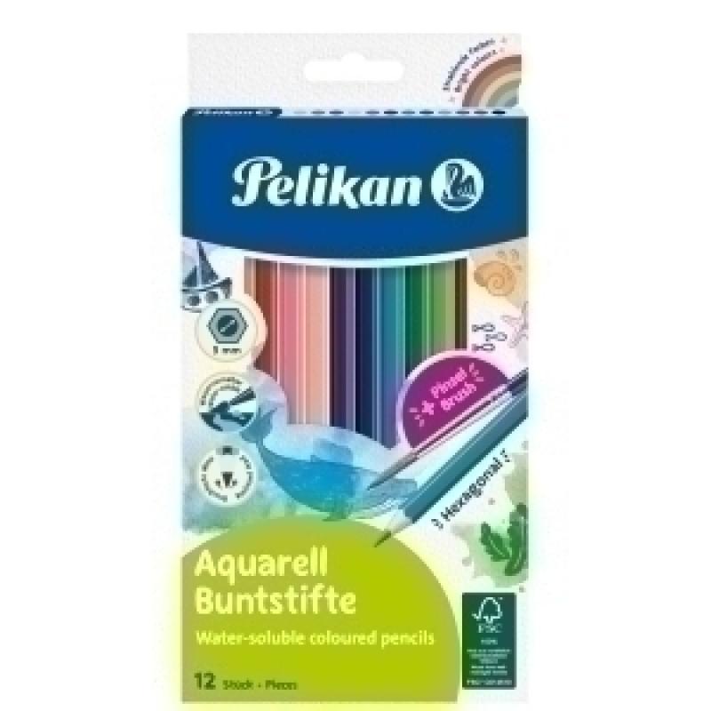 lapices-de-colores-pelikan-aquarell-hexagonal-pincel-estuche-de-12