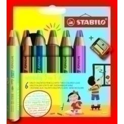 Lapices De Colores Stabilo Woody 3 En 1 Duo Surtido Estuche De 6 + Afilalapiz