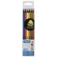 Lapices Milan Fluor Madera Negra Estuche De 6