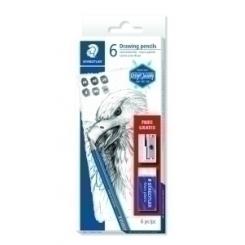 Lapiz De Grafito Staedtler 100 Lumograph Design Journey Caja De 6 (2H, Hb, B, 2B, 4B, 6B, Goma Peq. 526 35, Afila 510 10)