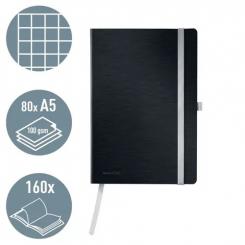 Leitz Cuaderno libreta con tapas flexibles Leitz Style, 80 hojas cuadriculado 5, DIN A5, negro satinado (cuadriculado 5x5, 80 hojas, 96 grs FSC)
