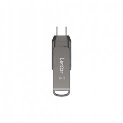 Lexar JumpDrive Dual Drive D400 unidad flash USB 64 GB USB Type-A / USB Type-C 3.2 Gen 1 (3.1 Gen 1) Plata