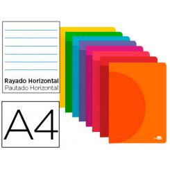 Libreta LIDERPAPEL 360 tapa de plastico A4 48 hojas 90g/m2 horizontal con margen colores surtidos