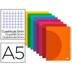 Libreta LIDERPAPEL 360 tapa de plastico A5 48 hojas 90g/m2 5mm con doble margen colores surtidos