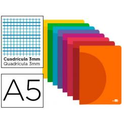 Libreta LIDERPAPEL 360 tapa de plastico A5 48 hojas 90g/m2 cuadro 3 mm con margen colores surtidos