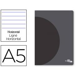 Libreta LIDERPAPEL 360 tapa de plastico A5 48 hojas 90g/m2 horizontal con doble margen tapa negra