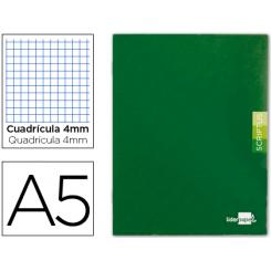 Libreta LIDERPAPEL scriptus A5 48 hojas 90g/m2 cuadro 4mm con margen color verde