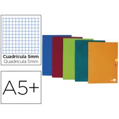 Libreta LIDERPAPEL scriptus A5 plus 48 hojas 90g/m2 cuadro 5mm con margen colores surtidos