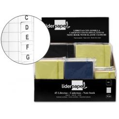 Libreta LIDERPAPEL simil piel 120 hojas 70g/m2 cuadro 4mm + indice expositor de 45 unidades colores surtidos