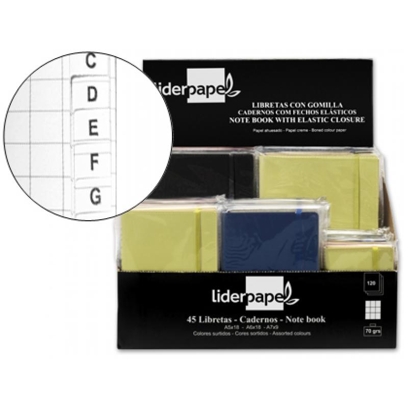 libreta-liderpapel-simil-piel-120-hojas-70gr-m2-cuadro-4mm-indice-expositor-de-45-unidades-colores-surtidos