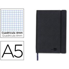 Libreta LIDERPAPEL simil piel A5 120 hojas 70g/m2 cuadro 4mm sin margen negro