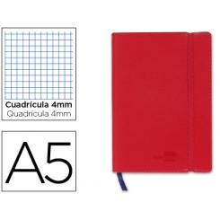 Libreta LIDERPAPEL simil piel A5 120 hojas 70g/m2 cuadro 4mm sin margen rojo