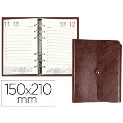 LIDERPAPEL Agenda anillas tinde 15x21 cm día pág. marron simil piel envejecida papel 70 gr