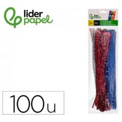 Limpiapipas de Chenilla LIDERPAPEL 30 cm colores Brillantes Surtidos Bolsa de 100 Unidades