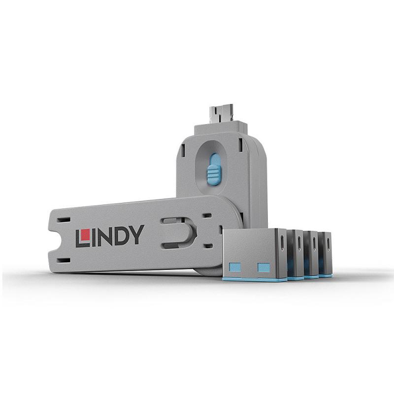 lindy-40452-bloqueador-de-puerto-bloqueador-de-puerto-clave-usb-tipo-a-azul-acrilonitrilo-butadieno-estireno-abs-5-piezas
