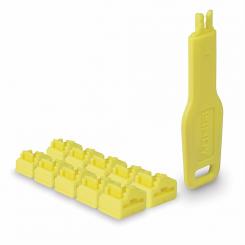 Lindy 47900 bloqueador de puerto Bloqueador de puerto + clave RJ-45 Amarillo Acrilonitrilo butadieno estireno (ABS) 10 pieza(s)