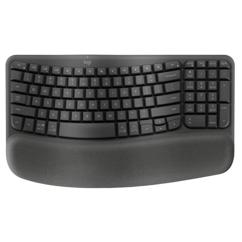 Logitech Wave Keys, teclado ergonómico inalámbrico con reposamuñecas acolchado, escritura cómoda, natural, Easy-Switch, Bluetooth, Logi Bolt, multisistema operativo, Windows/Mac,QWERTY -Grafito
