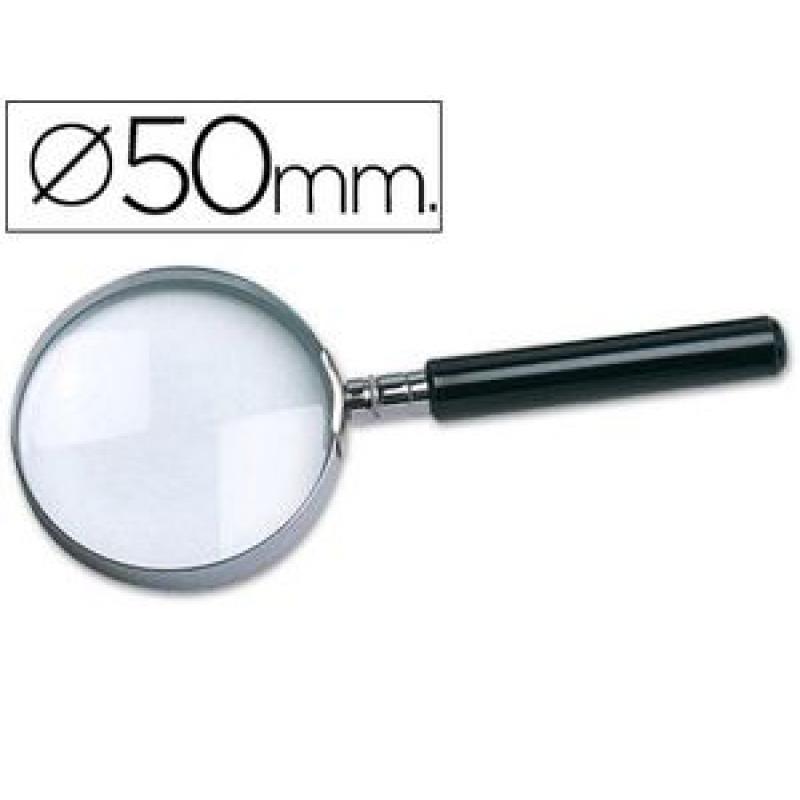 lupa-q-connect-cristal-aro-metalico-mango-negro-plastico-50mm