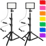 Luz LED de Foto y Vídeo 2-Pack, Ci-Fotto Dimmable 5600K USB Luz Continua de Fotografía con Trípodes y Filtros de Color para Estudios de Fotografía, Youtube, TikTok, Grabación de Video, Game Streaming