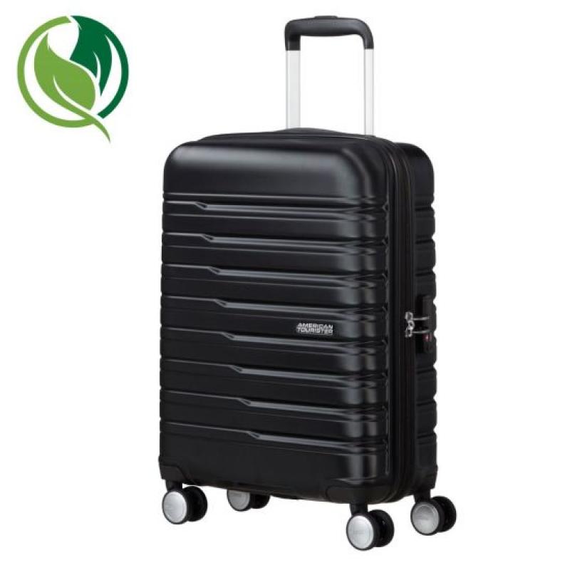 Maleta rígida de cabina Flash Line American Tourister/Samsonite de 55cm Ruedas dobles multidireccionales, incluye candado de combinación con función TSA y tirador de doble tubo. Medidas 200X400X550mm. Color negro.
