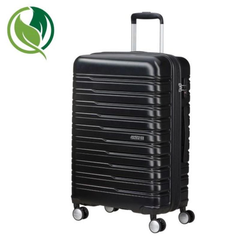 Maleta rígida Flash Line American Tourister/Samsonite de 67cm. Con ruedas dobles. Con candado de combinación con función TSA y tirador de doble tubo. Medidas 300X460X670mm. Color negro.
